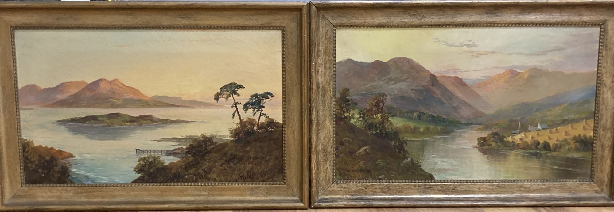 W. Richards (Jamieson), pair of oils on canvas, Aberfeldy and Loch Lomond, signed and inscribed verso, 30 x 50cm